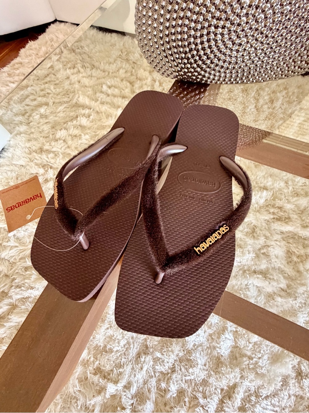 Havaianas Brown Flip Flops with Gold Logo Size 10-11